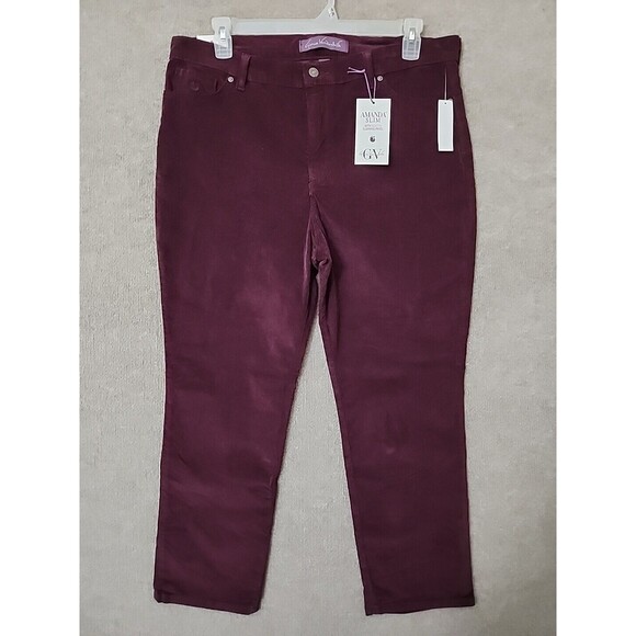 Gloria Vanderbilt Amanda Slim Corduroy Pants Women 18 Short Dark Red Slimmin NEW - Picture 2 of 11